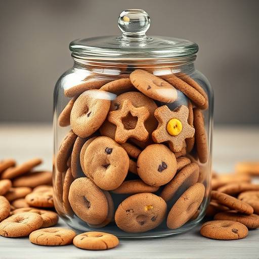 A glass cookie jar filled with various types of cookies, symbolizing the diverse types of cookies websites use to track and personalize user experience.