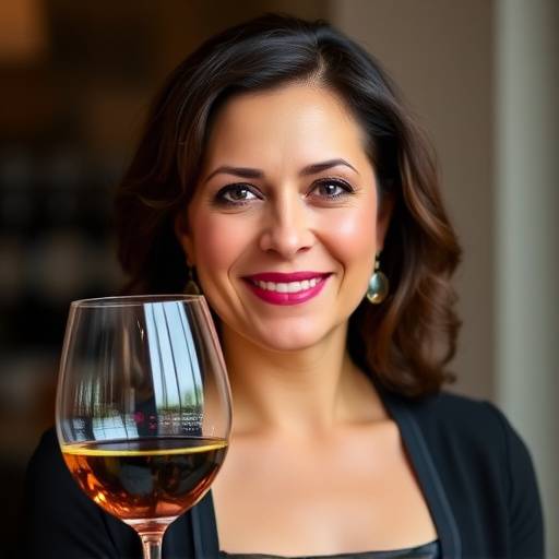 Headshot of Elena Garcia, the Head Sommelier, holding a wine glass