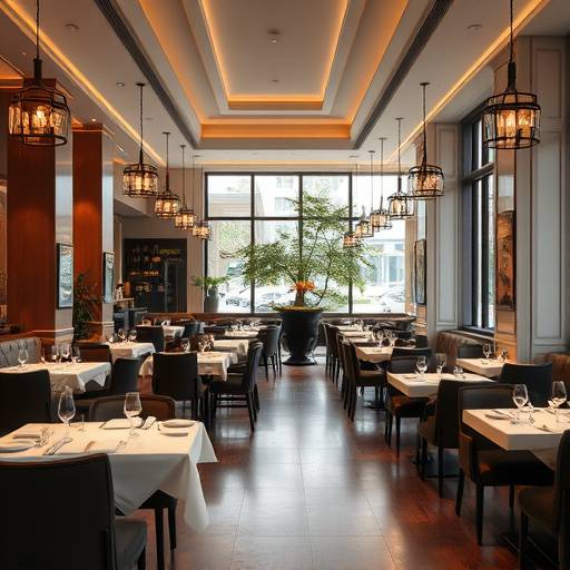 The elegant interior of The Golden Spoon restaurant, featuring beautifully set tables